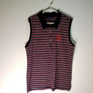 Tommy Hilfiger Striped Sleeveless Polo Shirt Size Large Zip Front Logo Knit
